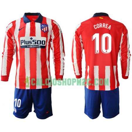 Atlético Madrid Angel Correa 10 Bambino Maglia Prima 2020/2021 Manica Lunga (+ Pantaloncini)